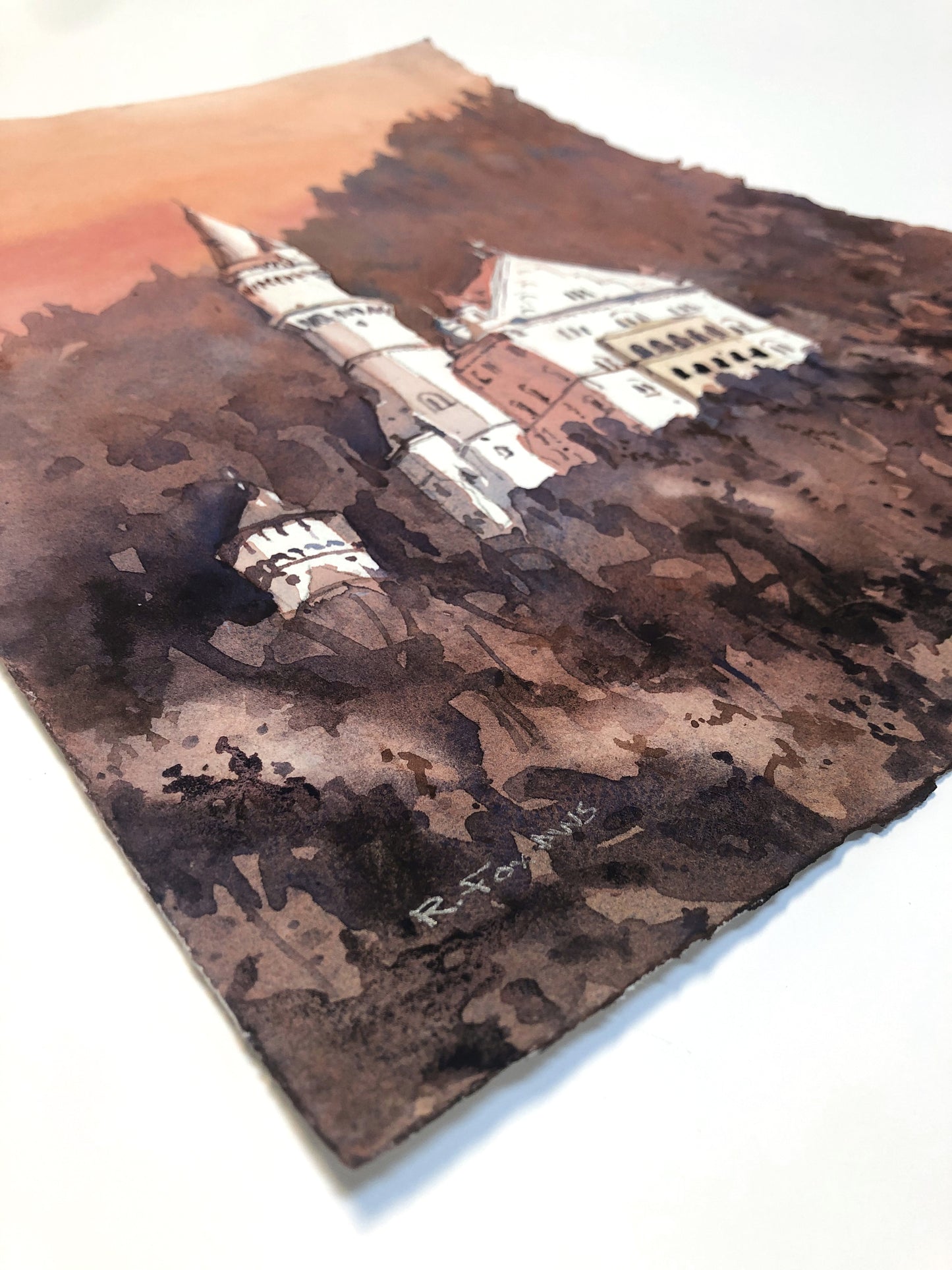 Watercolor landscape Neuschwanstein Castle travel essentials trendy wall art (original painting)