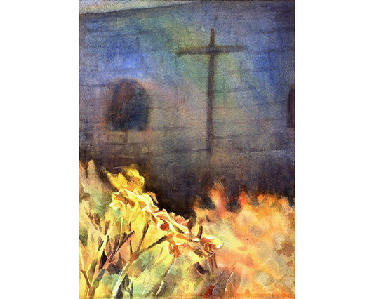 Cross at church.  Santa Catalina in the city of Arequipa, Peru- fine art watercolor painting, Peru art Arequipa painting (print)