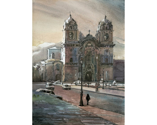 Cusco Peru skyline watercolor painting
